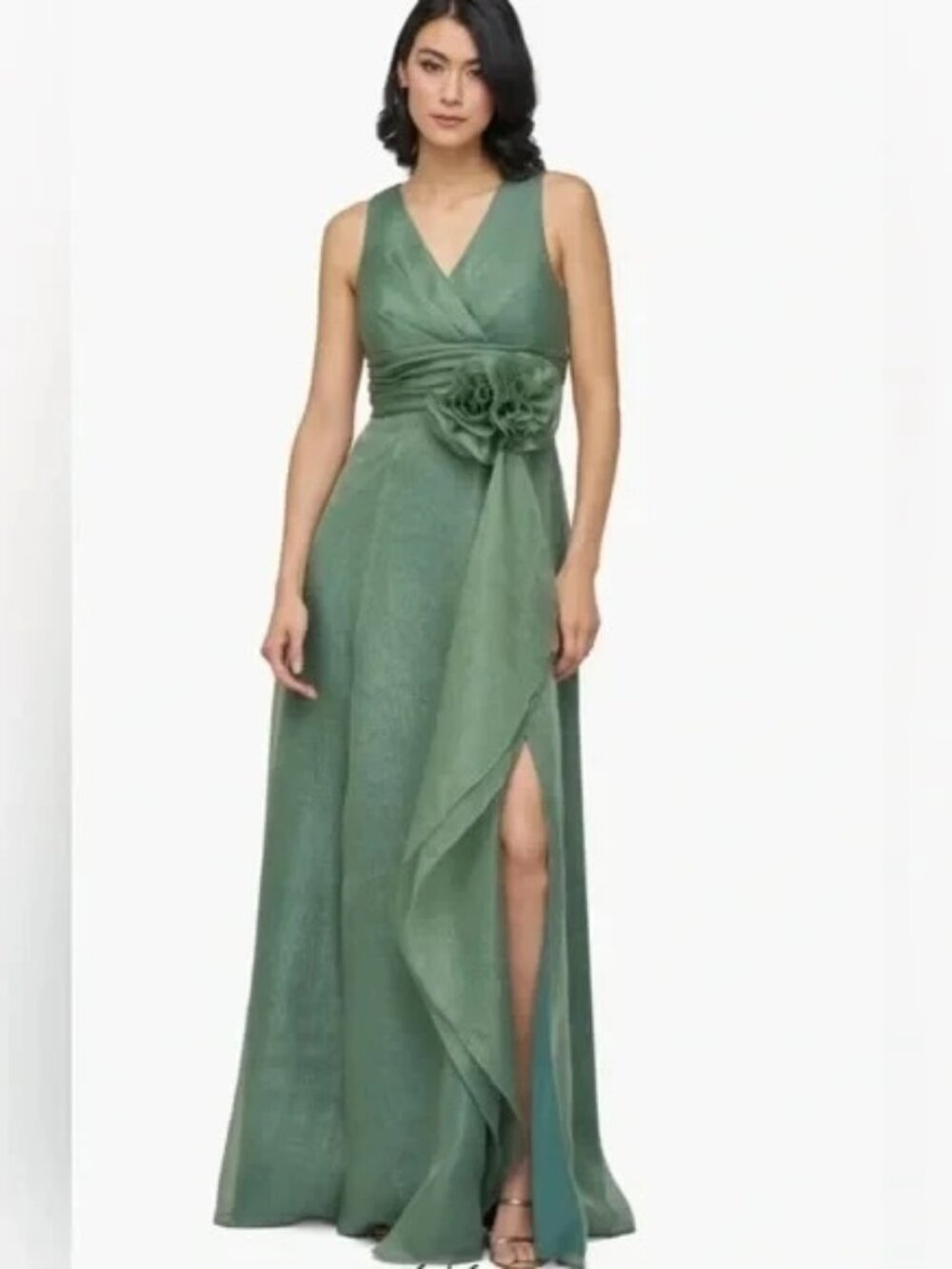 JS Collections Mallard Green Della Rosette Sleeveless Organza Gown